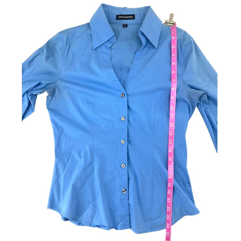 Express Design Studio Blue Fitted Button Down - image 8